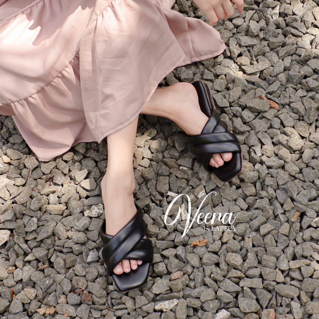 AVLINSTORE - tipe VEERA Sandal Kondangan Wanita Hak Tinggi 2cm Model Silang Slip On Kekinian