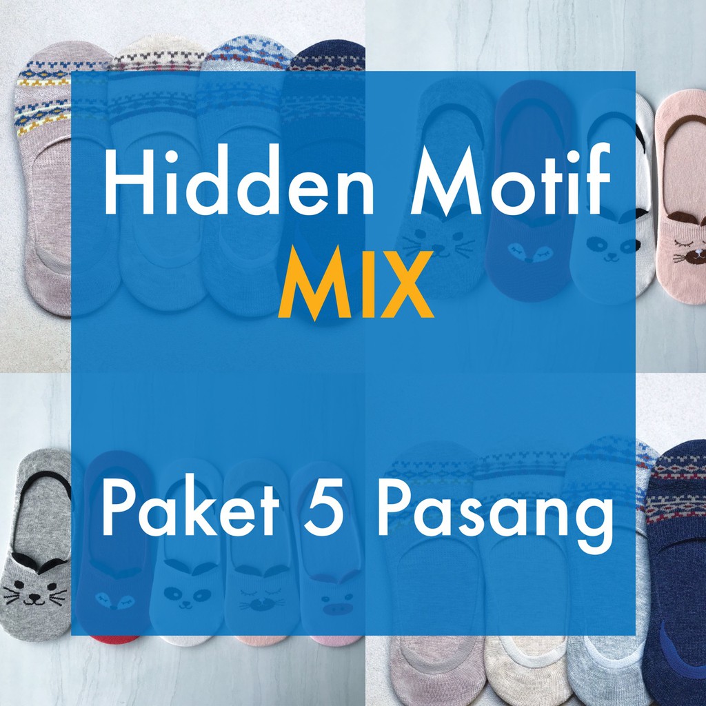 Hidden Motif MIX Paket 5 Pasang / Hidden Socks Kaos Kaki Invisible / Invisible Socks / No Show Socks