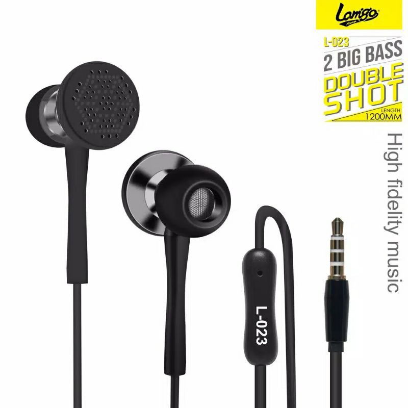 Earphone L23 original Double Shoot dua sisi stereo bass music telfon headset dengan mic original