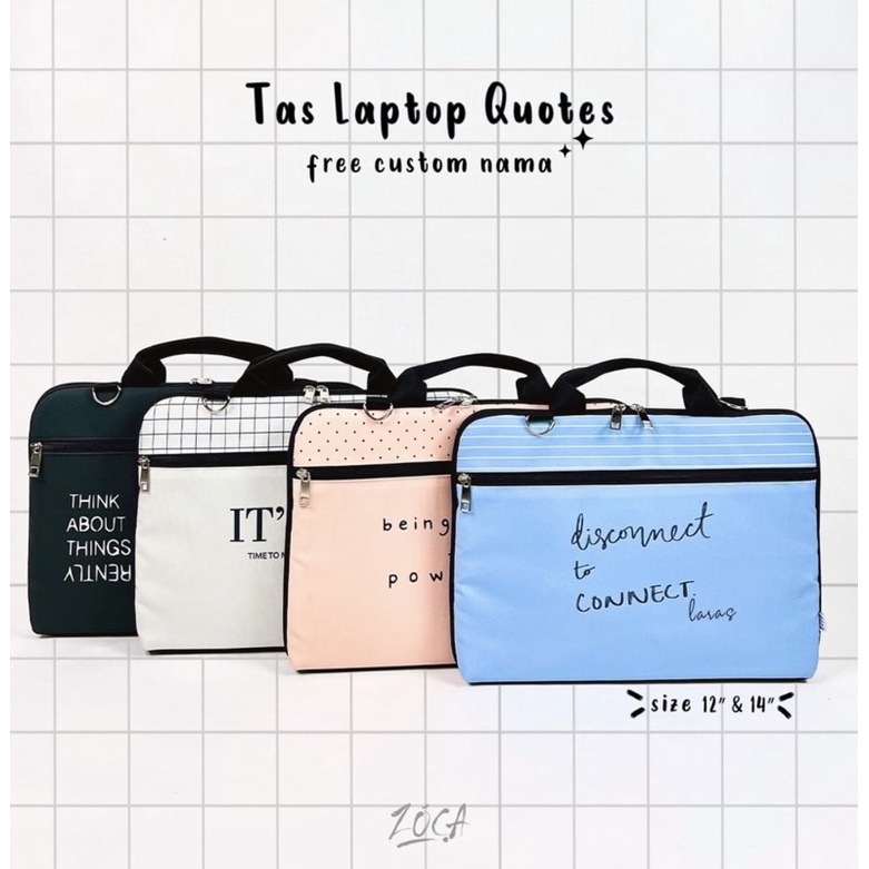 TAS LAPTOP SELEMPANG QUOTES 12” 14” (FREE CUSTOM NAMA)