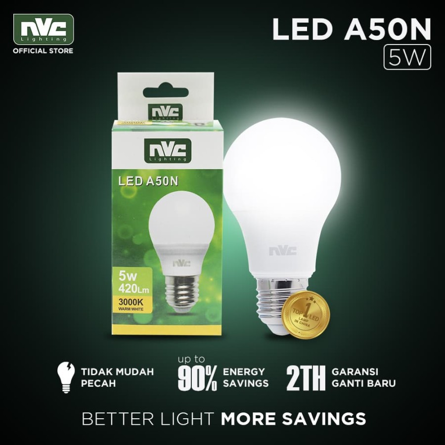 Lampu LED NVC-A50N / Warna Kuning 5 Watt / Bohlam Murah Hemat Listrik