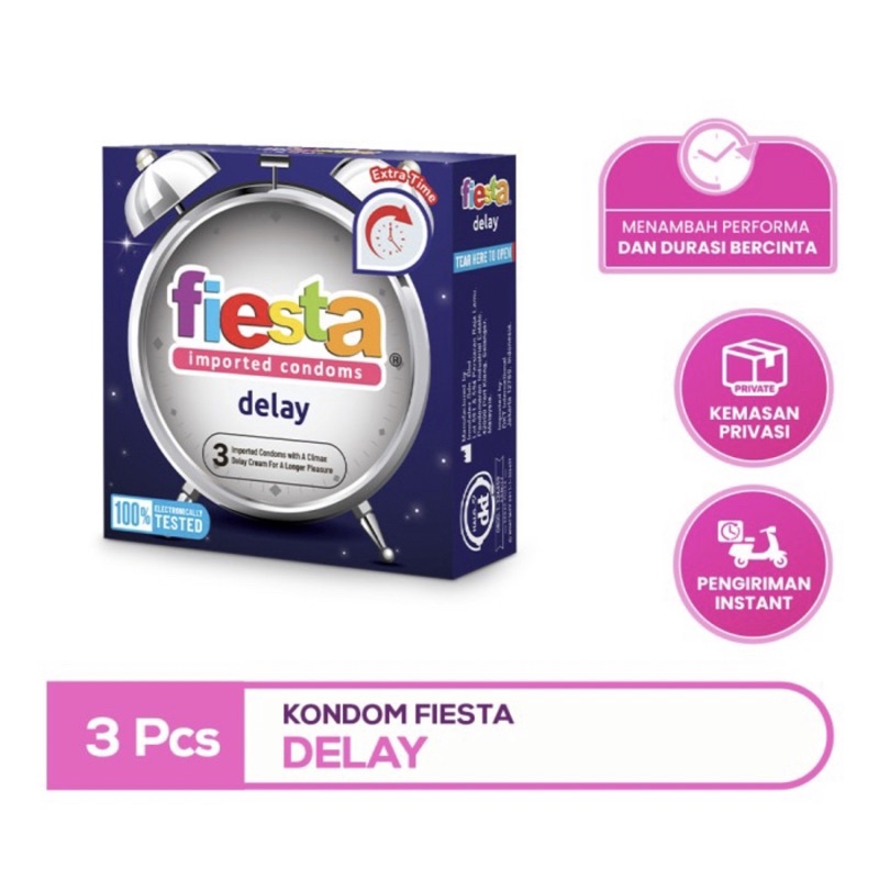 Kondom fiesta delay isi 3 ( lebih tahan lama ) packing dan privasi aman