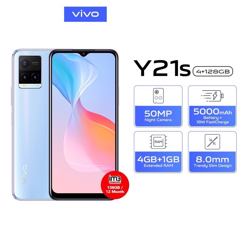 Vivo Y21s [4GB+128GB] MediaTek Helio G80 - 50MP Triple Camera - 5.51&quot; IPS LCD - 5000mAh Garansi Resmi Vivo 1 Tahun