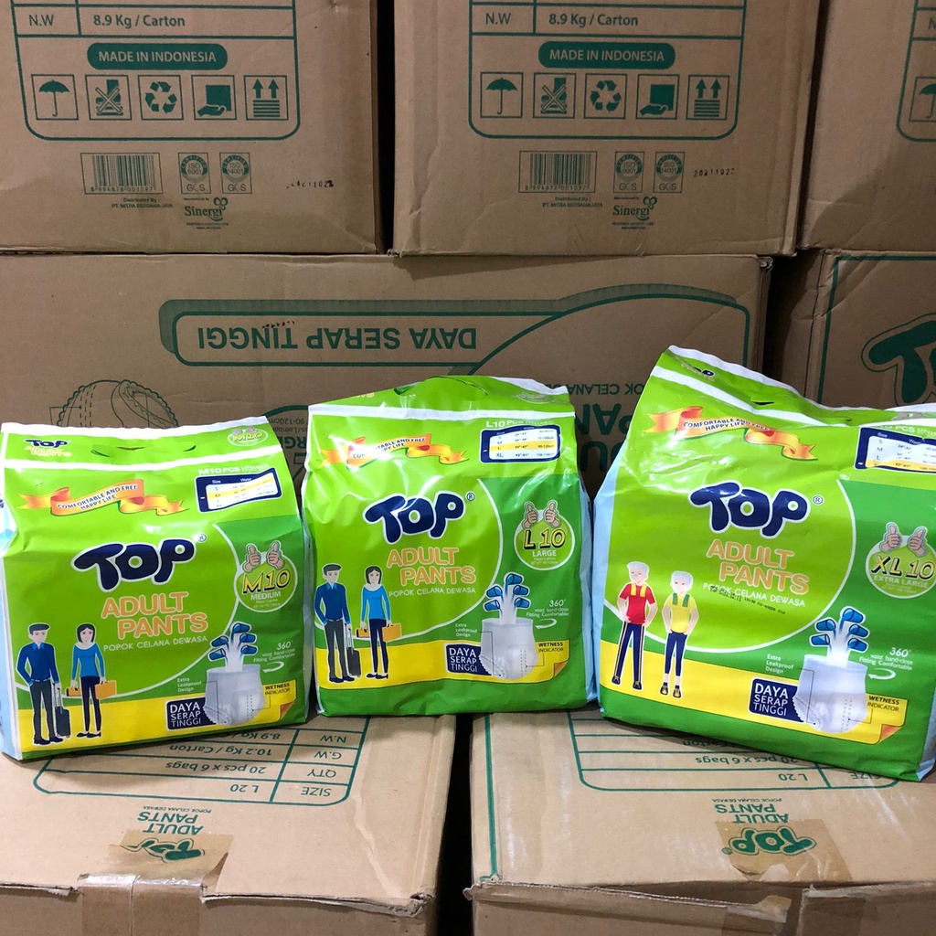 TOP Adult Diapers Pants Popok Celana Dewasa Size M10 / L10 / XL10 Pampes Orang Tua M 10 / L 10 / XL 10