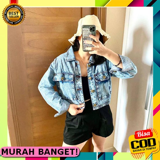 Jaket Jeans Wanita Jacket Cewek Kekinian Jaket Jins Wan Amr - Jaket Je Sisilia Oversize Denim Jack J