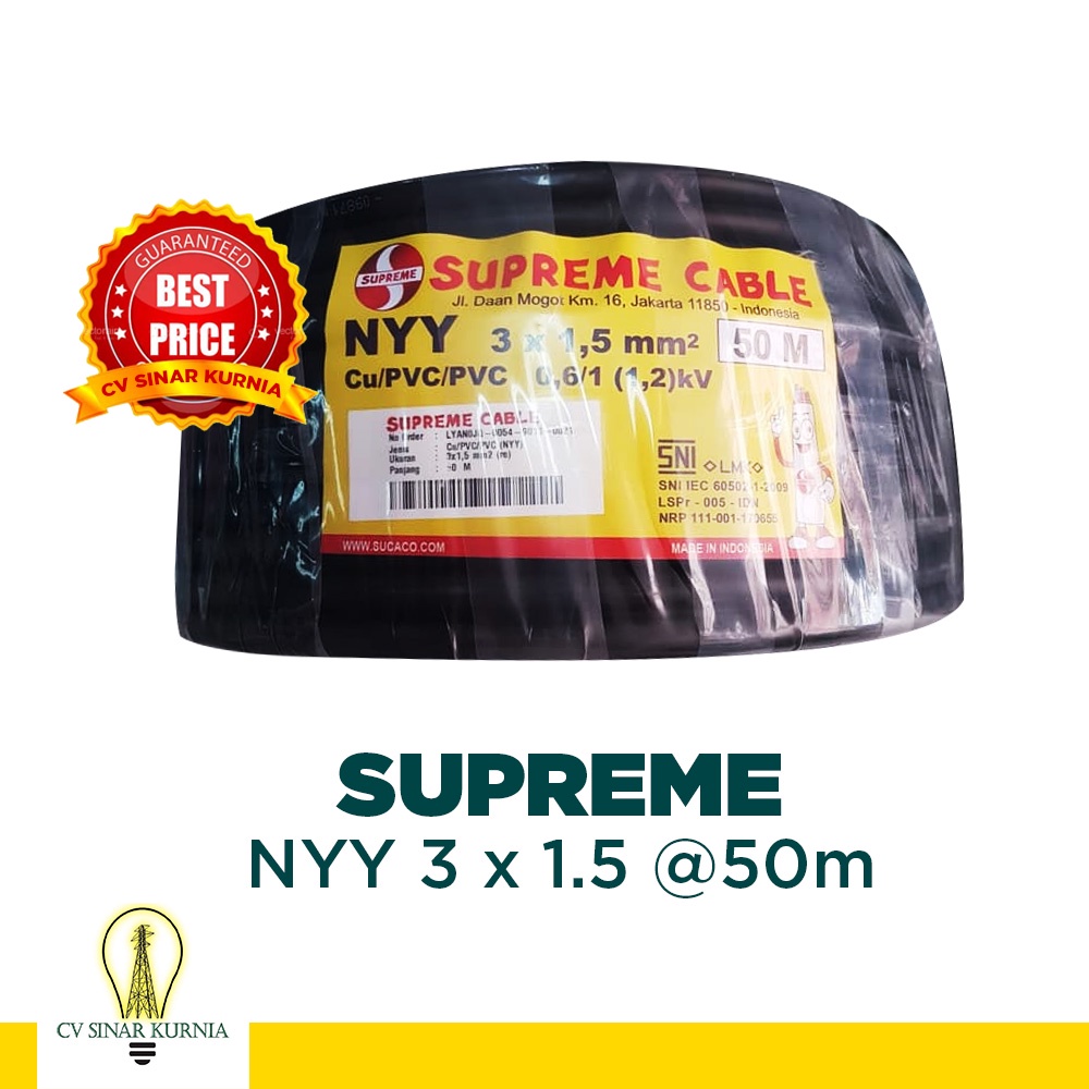 Kabel Listrik NYY 3x1.5 mm 3x1,5 SUPREME| SUPREME Kabel NYY| 50M