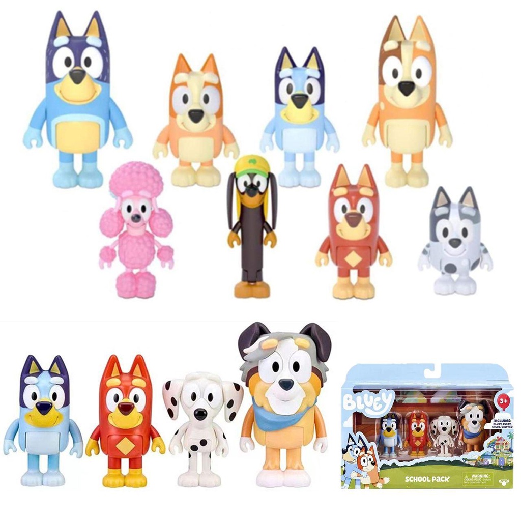 Top 8Pcs/Set Action Figure PVC Anime Mainan Bluey Friends Model Boneka Anjing