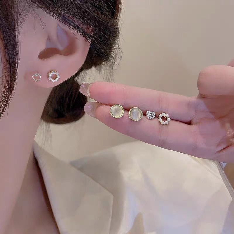 Anting Mutiara Bentuk Hati Opal Warna Emas Untuk Wanita