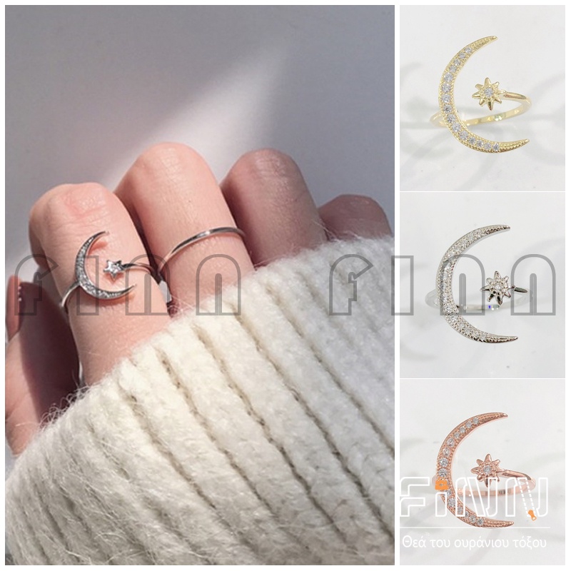 Cincin Bintang Mode Bulan Cincin Terbuka Etnis Cincin Aksesoris Fashion Wanita