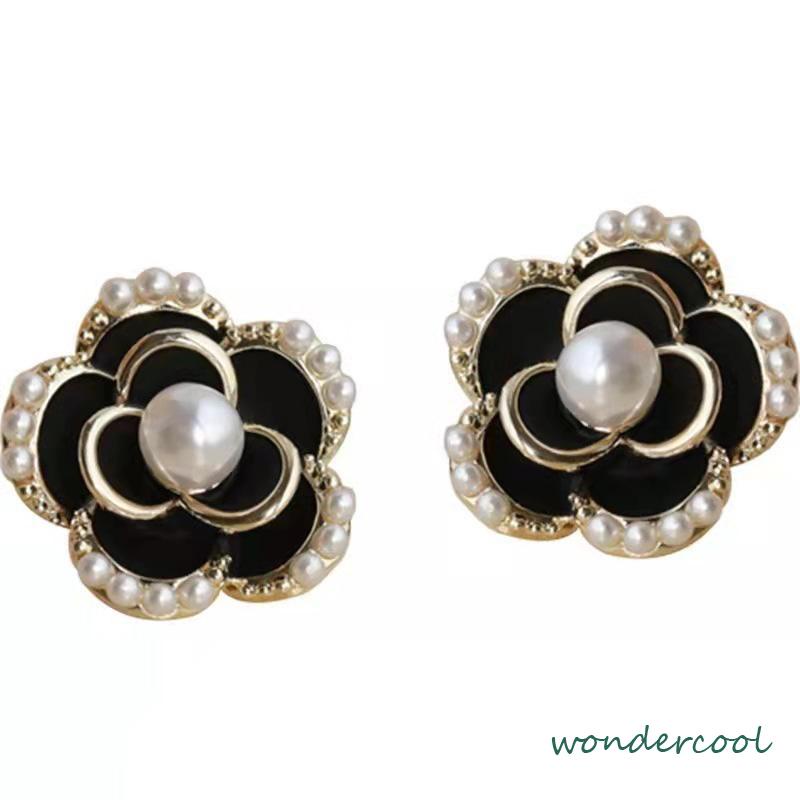 Anting Stud Silver Needle Bentuk Bunga Camellia Gaya Vintage -Won