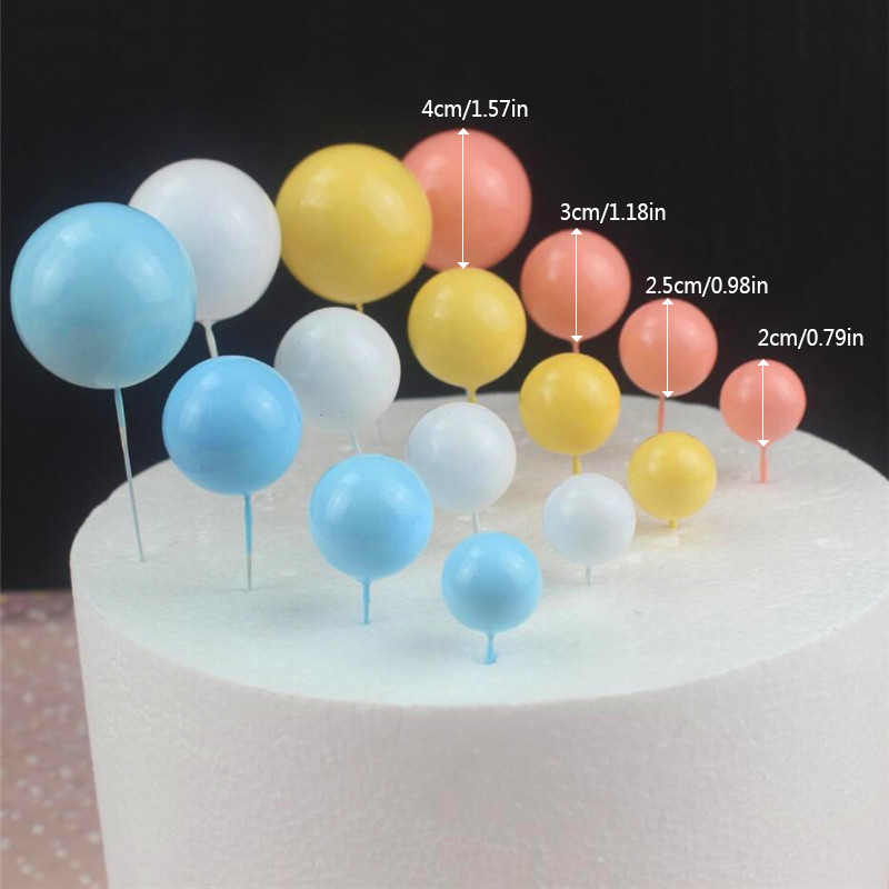 20Pcs Creative Colorful Round Ball Cake Topppers Simple Unique Cupcake Ornament Party Baking Decoration