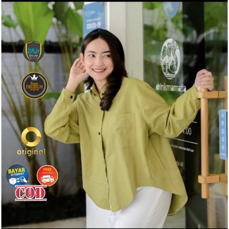 Oxplay Kemeja Wanita Oversize Jumbo Ld 120-Atasan Blouse Shirt  Wanita Oversize Bahan Linen