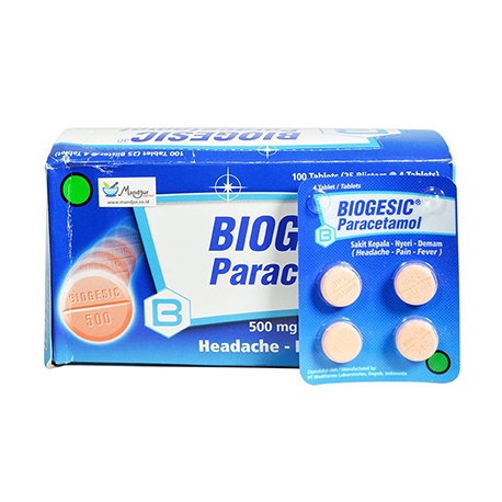 BIOGESIC PARACETAMOL 500mg Strip isi 4 Biogesic tablet Demam Nyeri