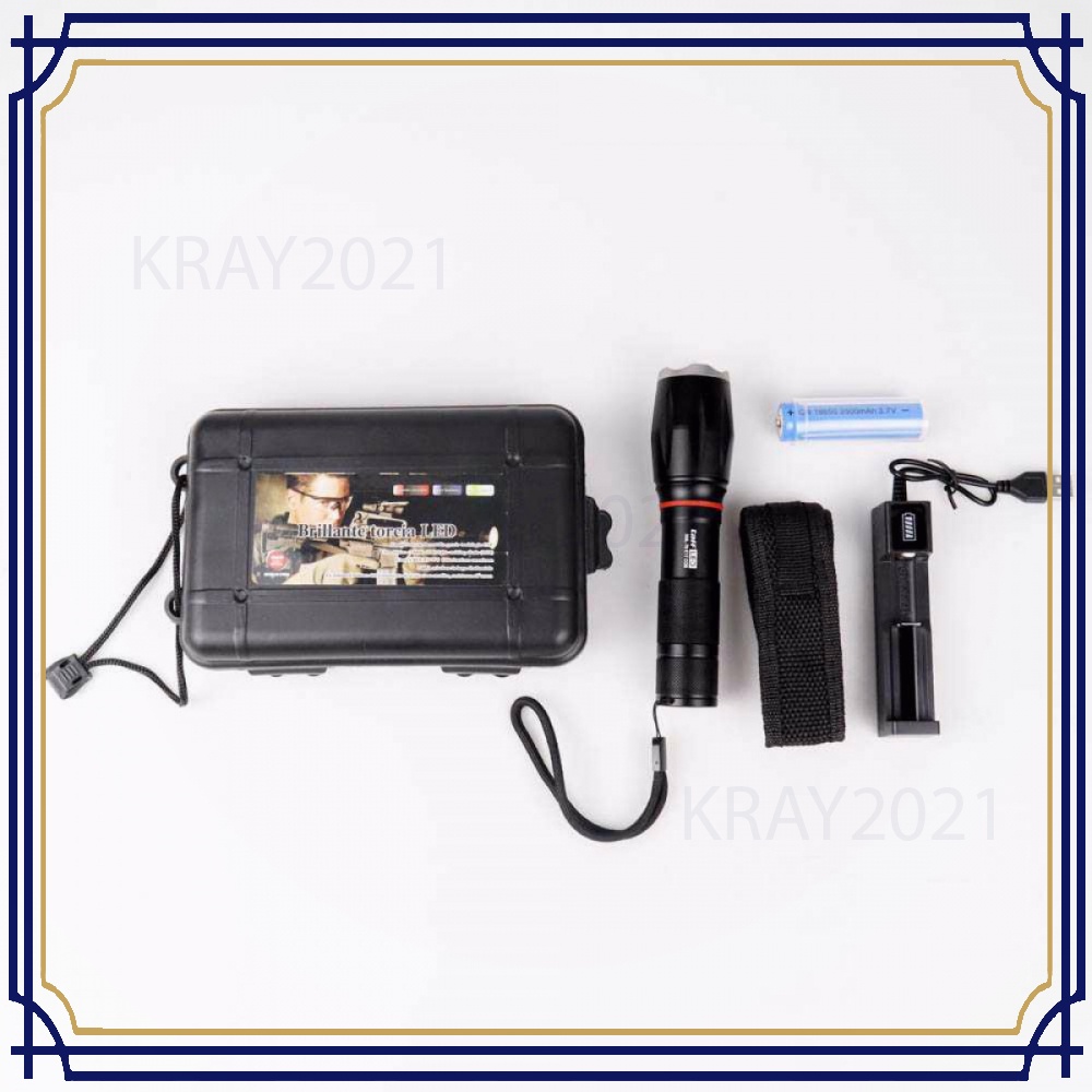 TaffLED Senter LED Torch Cree XM-L T6 +Baterai+Charger+Box - E17 COB