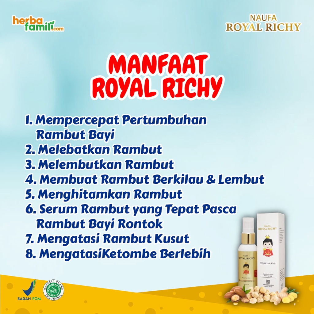 Naufa Royal Richy -  Serum Multivitamin Minyak Kemiri Penumbuh Penyubur &amp; Penebal Rambut Anak Bayi &amp; Dewasa