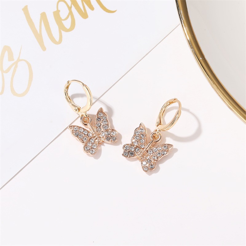 European and American earrings Fashion full diamond butterfly earrings Elegant temperament butterfly earrings