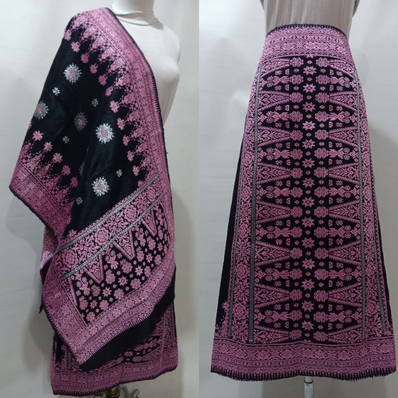 Songket Palembang Asli Warna Hitam Pink Baby