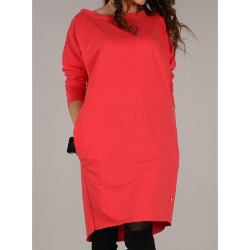 Dress Gaun lengan panjang longgar sepanjang lutut satu bahu