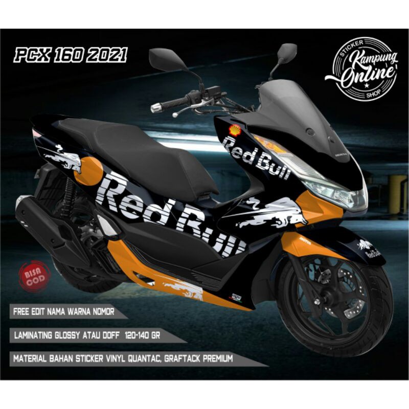 stiker decal pcx new 160 full body redbull black
