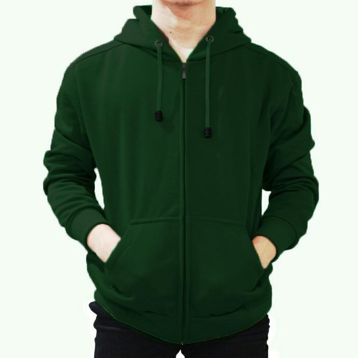JAKET POLOS ZIPPER HOODIE M,L,XL,XXL HIJAU BOTOL PRIA WANITA POLOS BAPAK ANAK JEANS LEVIS