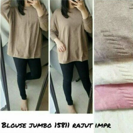 15811 Atasan rajut wanita jumbo big size/blus wanita polos embos bahan rajut halus real pict import