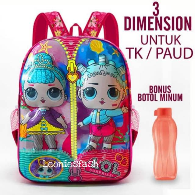 Tas Sekolah Anak Perempuan LOL Surprise 3D / Tas Karakter / Tas Ransel LOL Murah / Tas Karakter Timbul