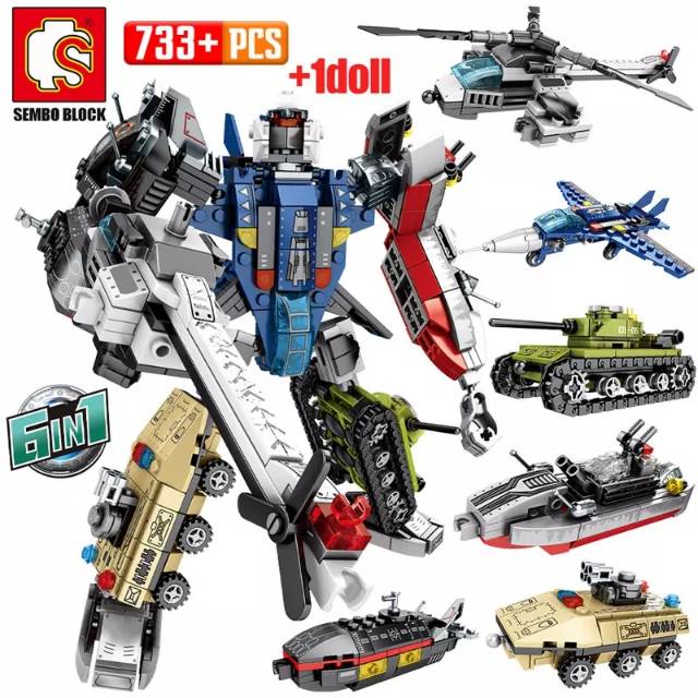 Lego Brick Sem Bo 103099-103104 pesawat tank tentara 6in1