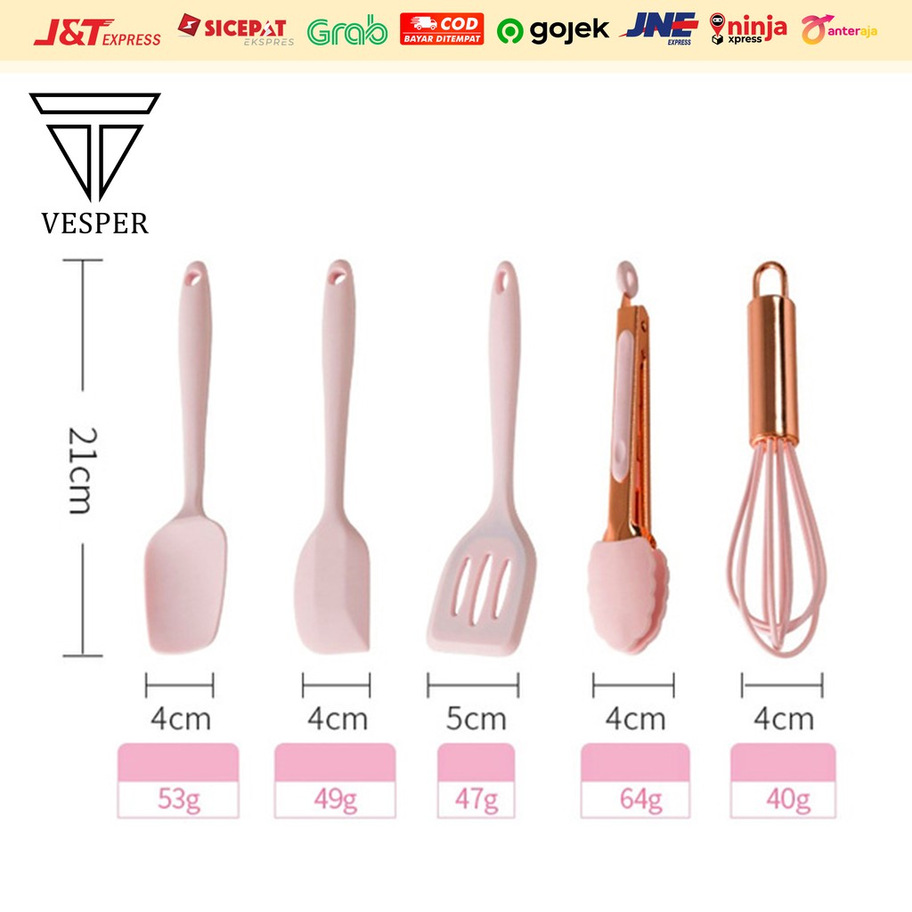 silicone kitchen utensils mini 5in1 / alat masak silikon set spatula sutil egg beater food clip set-2