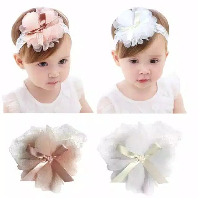 Bandana Bayi Lace Vintage  Flower and Ribbon Baby Fashion 