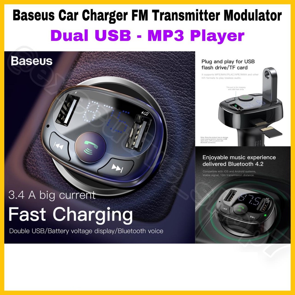 Baseus Car Charger FM Transmitter Modulator / S09 - Dual USB - MP3 Player