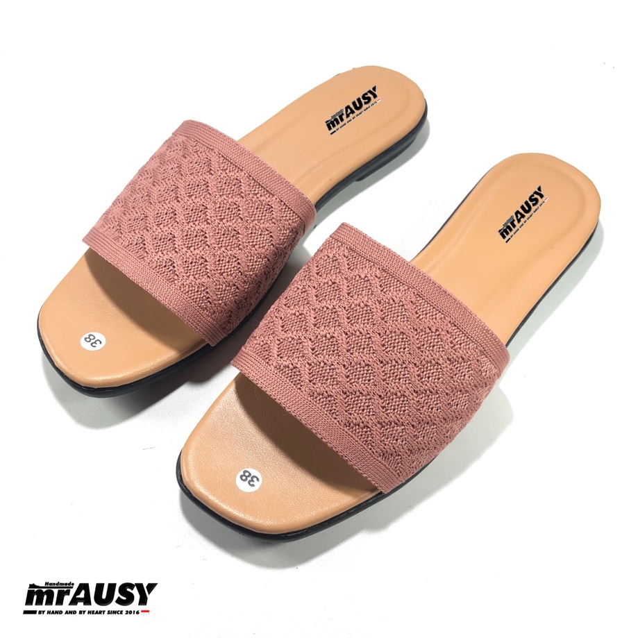 Sandal Murah Wanita Teplek Flat Selop mrAUSY Strap 1 Ban 1 Bisban Rajut Teplek