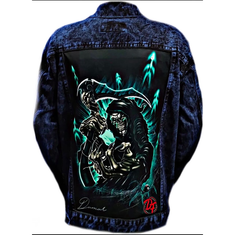 jaket jeans pria ukuran jumbo M-XXL/ jaket jeans pria terbaru 2022 /jaket pria printing/ jaket jeans pria bergambar terbaru/ jaket pria keren/ jaket pria denim jeans bergambar belakang