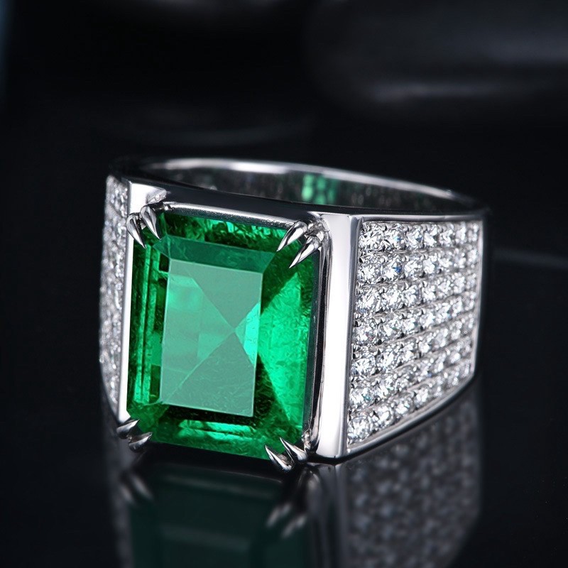 Cincin Pria Perak Sterling Silver 925 Batu Zamrud Emerald Cubic Zirconia