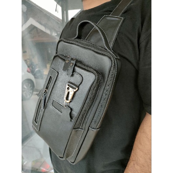 Tas Kulit Sapi bodybag, tas rider kenmaa kulit sapi asli natural