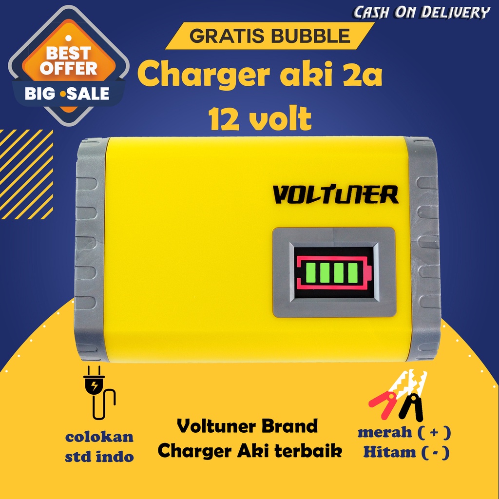 VOLTUNER Charger Aki 12 Volt 2A Cas Aki Portable Mobil Motor