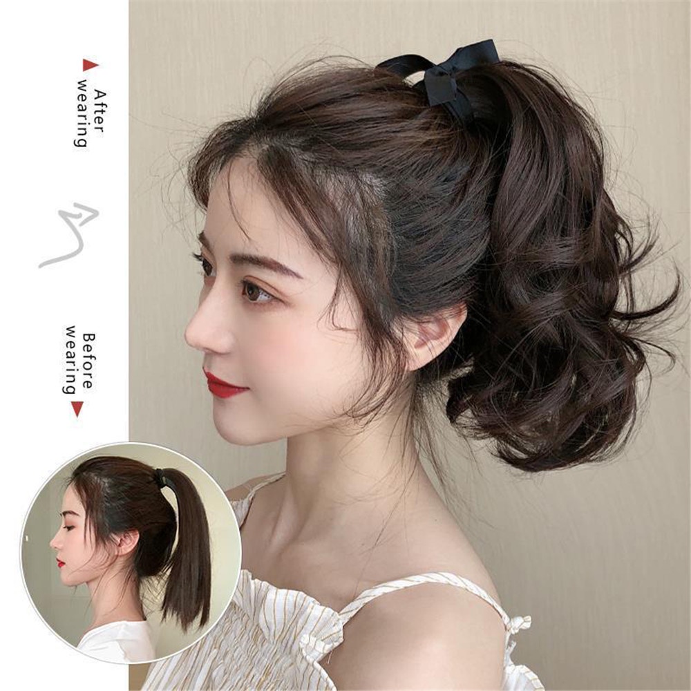 1pc Wig Rambut Ekstensi Model Panjang Keriting Ukuran 25cm Untuk Wanita