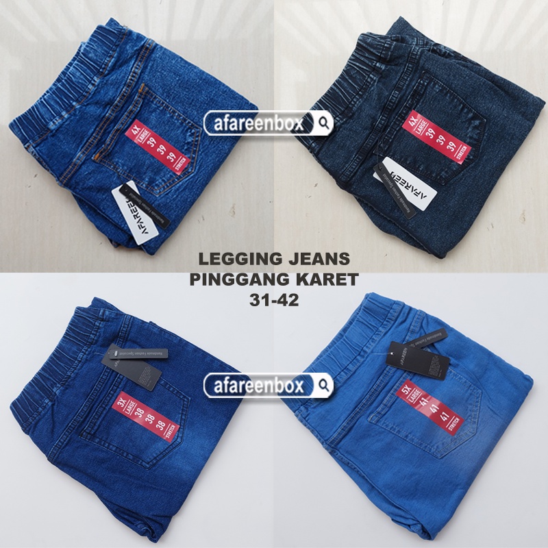 AFAREEN - Celana Jeans Putih Wanita Jumbo Legging Jeans Putih Pinggang Karet Kolor Basic 31-42