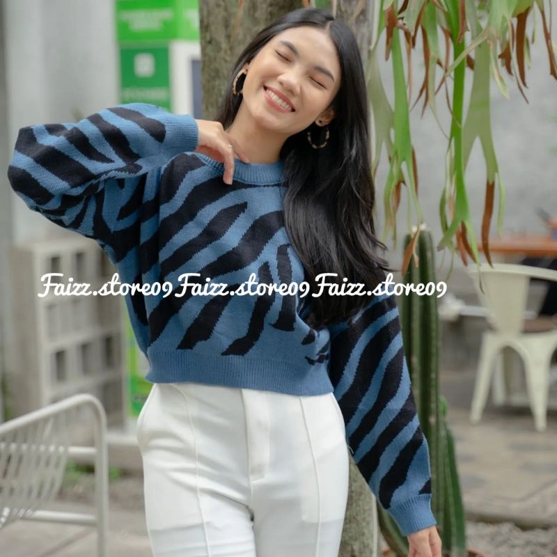 SWEATER RAJUT CROP MOTIF ZEBRA/SWEATER BLOUSE RAJUT WANITA STORE09 MURAH