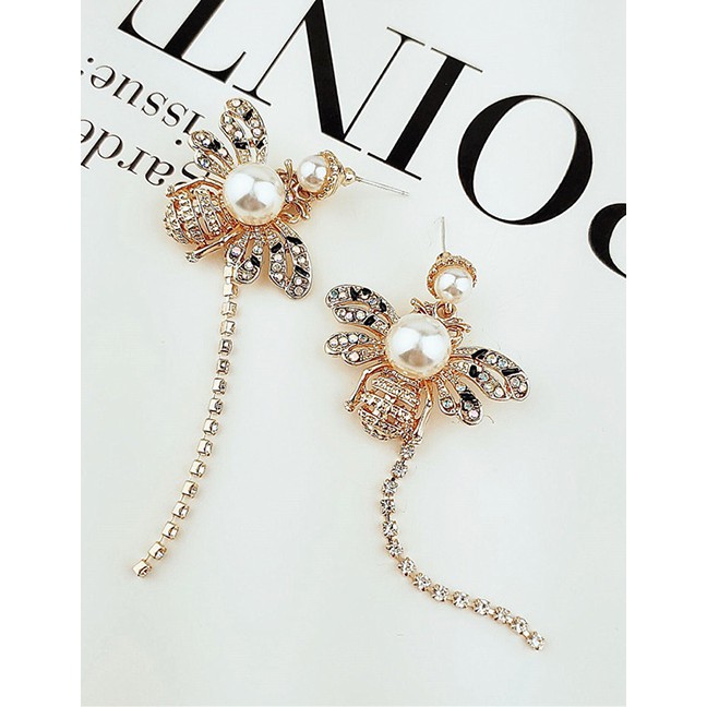 LRC Anting Tusuk Fashion Gold Studded Fringed Bee Stud Earrings F49291