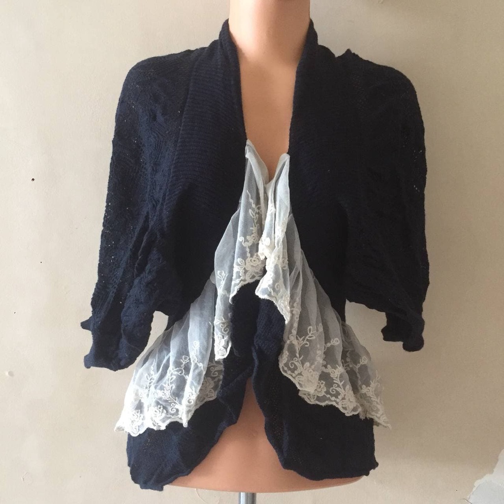 CARDIGAN RAJUT KEPANG KOMBINASI RENDA
