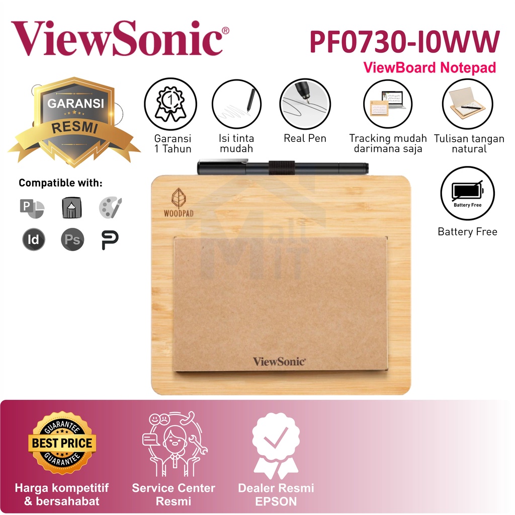 ( Bisa Cod ) VIEWSONIC ViewBoard Notepad PF0730 I0WW Portable Woodpad Pen Tablet