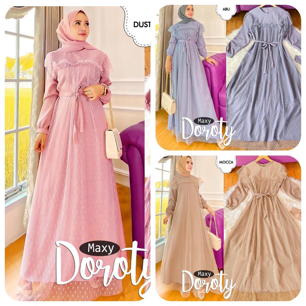 Setelan Muslim - Baju Gamis Dress Maxi Doroty Trend Lebaran 2021 Mosscrepe LD106 Fashion Terbaru