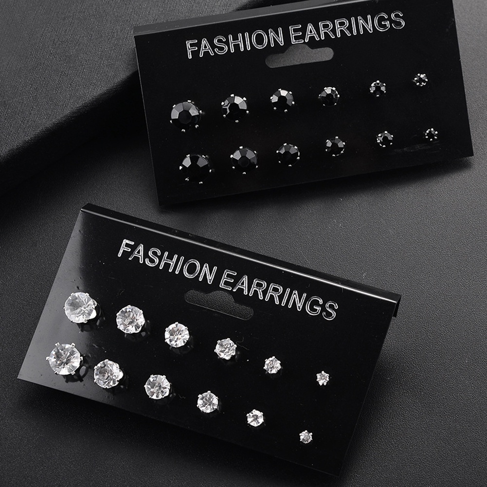 Hu Hu Hu Hu Hu Alat Bantu Pasang Kacamata♡ 12 / 6 Pasang / Set Anting Tusuk Bentuk Bunga Mawar Klasik Hias Cubic Zirconia Untuk Wanita