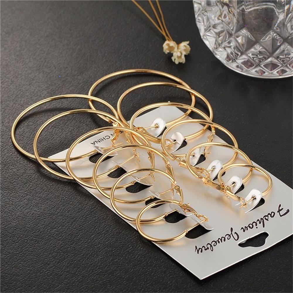 Wonder 6pasang/Set Anting Hoop Set Perak Punk Perhiasan Fashion