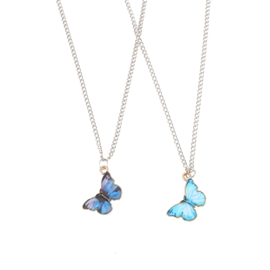 Kalung Kupu Kupu - Kalung Rantai Liontin Butterfly Gradasi Biru Fashion - Light blue