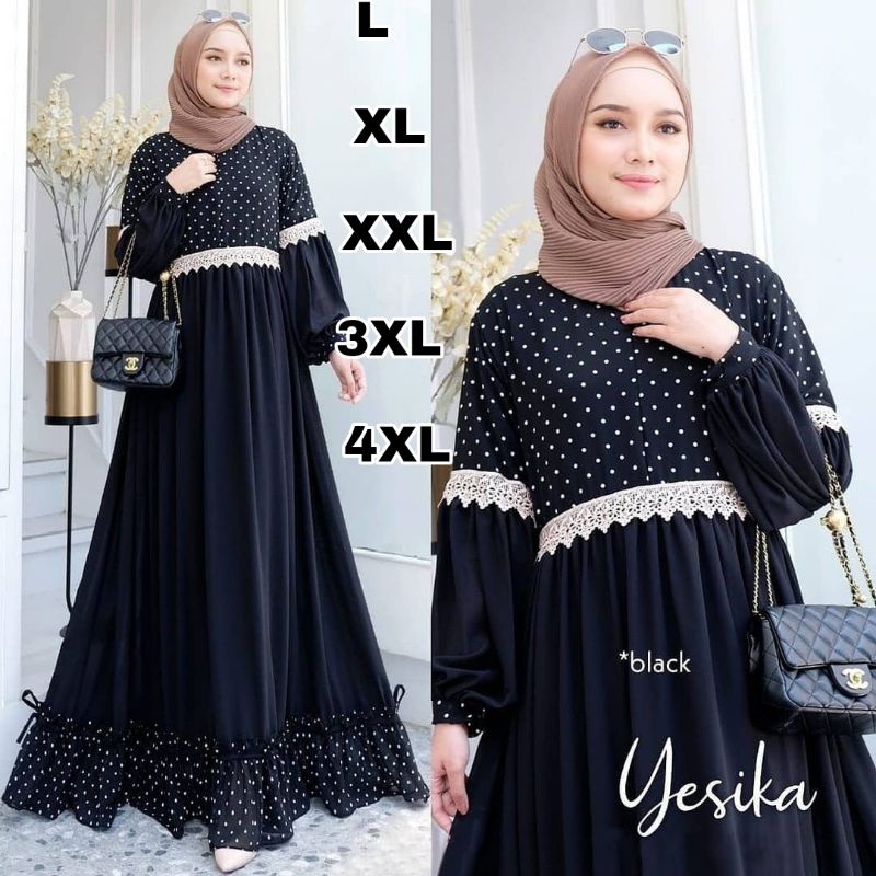 》PROMO《 Gamis Wanita Jumbo Renda Mix Polkadot Yesika Dress SIZE L XL XXL 3XL 4XL LD 120 130 140