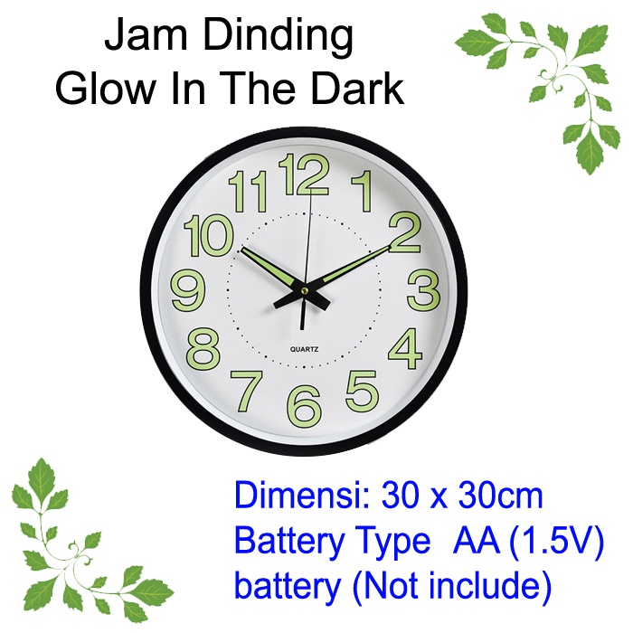 Glow-in-the-Dark Jam Dinding Taffhome Quartz 30cm Luminous MDB4 30cm