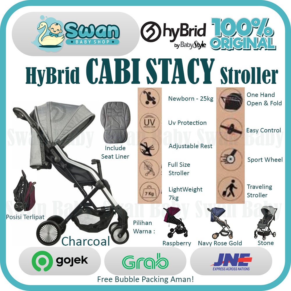 Hybrid Caby Stacy Stroller Charcoal + Seat Liner / Kereta Dorong Bayi