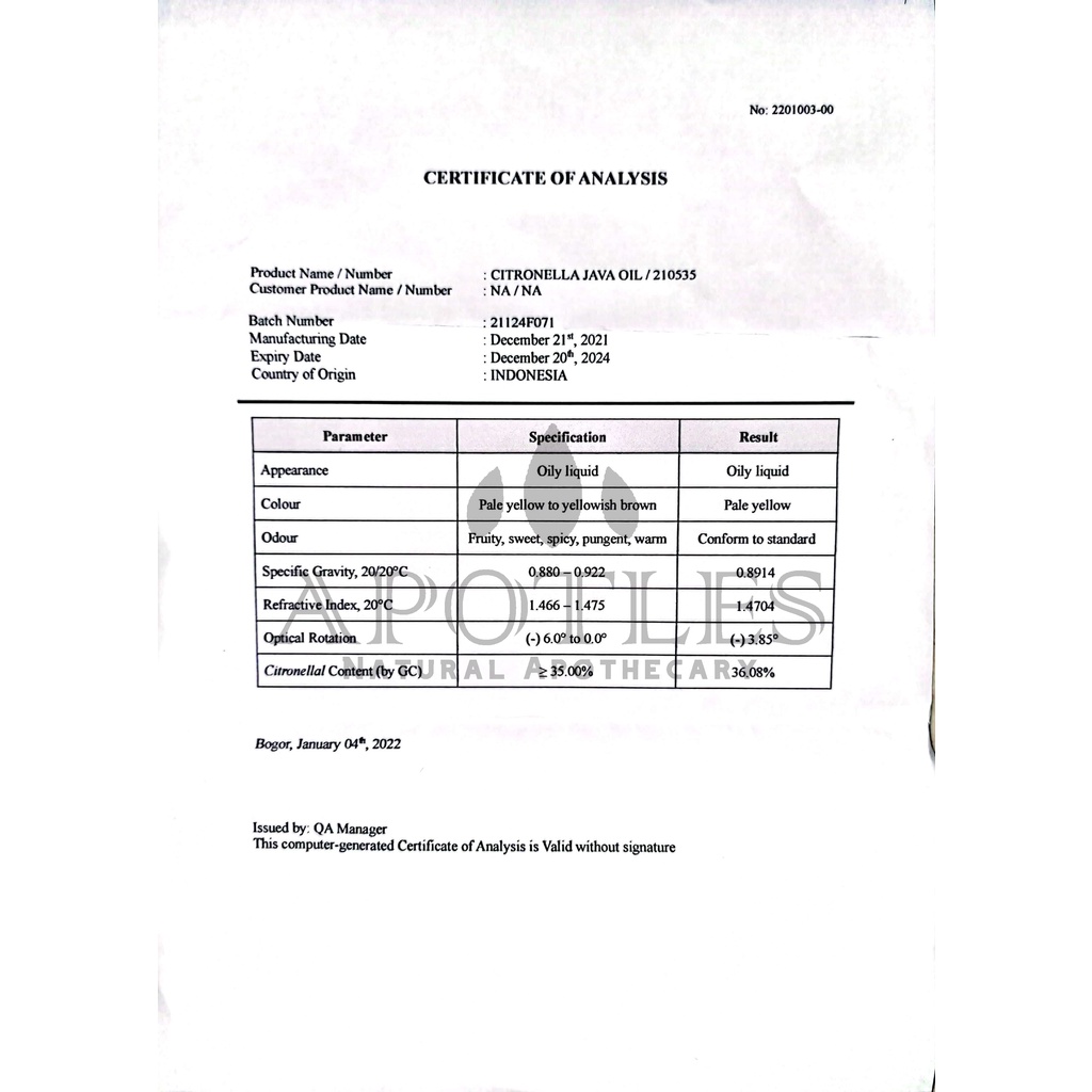 Citronella Pure Essential Oil - Minyak Aromaterapi Serai Wangi Citronella Essential Oil 10ml