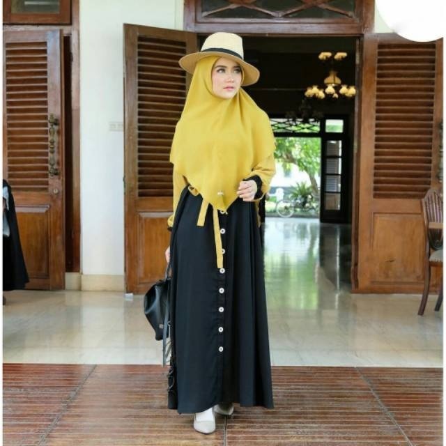 CUCI GUDANG Mecca Gamis Syari Size S M L XL Bahan Ity Crepe IMPORT-Black